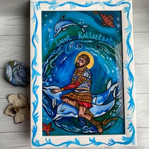 Pintura ortodoxa de San Calistrato, regalo religioso, icono de regalo de bautismo, pintura de santo, decoración cristiana para colgar en la pared, obra de arte de santo