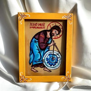 Jesus Christ icon Architect of the Universe, Hand-painted Greek Orthodox icon of our Lord, Byzantine art religious wall hanging decor