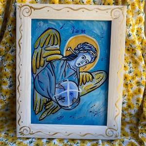 Archangel Michael Icon, Hand-Painted Christian Icon on Glass, Guardian Angel Religious Art, Catholic & Orthodox Gift, Home Wall Decor
