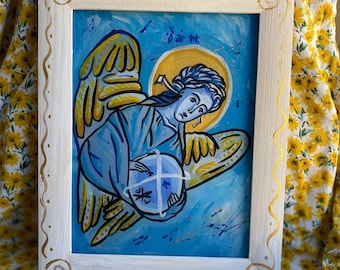 Archangel Michael Icon, Hand-Painted Christian Icon on Glass, Guardian Angel Religious Art, Catholic & Orthodox Gift, Home Wall Decor