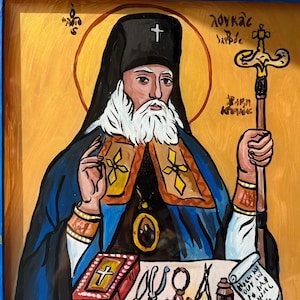 Saint Luke the Blessed Surgeon | Hand-Painted Ukrainian Orthodox Icon | Patron Saint of Doctors and Artists | Religious Gift for Medics