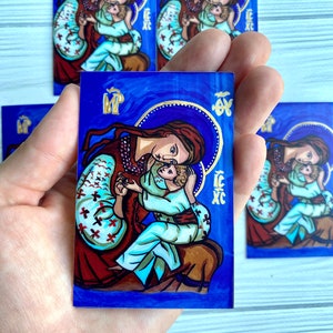 Christliche Geschenkkarten, Jungfrau Maria und Jesuskind, 10 Stück Miniatur-Ikone, Jungfrau Maria Taschenaltar, religiöses Geschenk, Set kleine Ikone