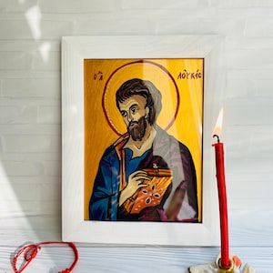 Ícone ortodoxo de São Lucas, arte de parede cristã, São Lucas Evangelista, pintura religiosa em vidro, ícone de santos católicos, arte católica