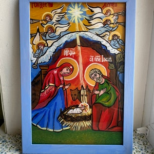 Nativity of Jesus Christ, Christian Orthodox Icon, Christian Wall Art, Religious Hand Painting , Christian Gift Icon, Orthodox Artworks