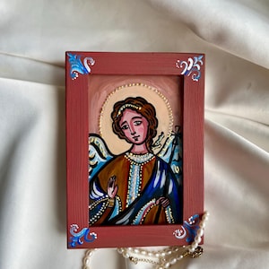 Guardian Angel icon, Folk art, Baptism gift icon, Handwritten Religious icon in home, Gift for godson, Gift for goddaughter, Saint Angels