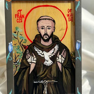 Saint Francis of Assisi, Founder of the Franciscan Orders, Handwritten Religious Icon, Christian Saint Icon,  Catholic Hand Painted icon