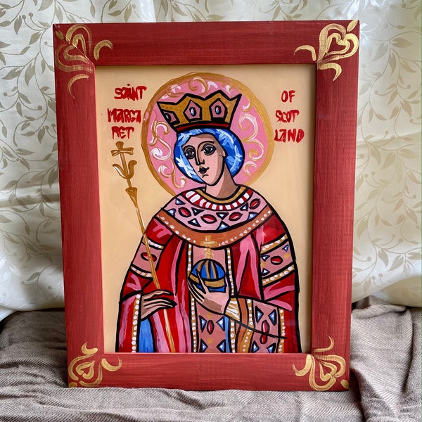 Saint Margaret of Scotland, Religious Wall Hanging Decor, Catholic Icons, Byzantine Handpainted Icon, Hand Painted Catholic Icons, Gift Icon