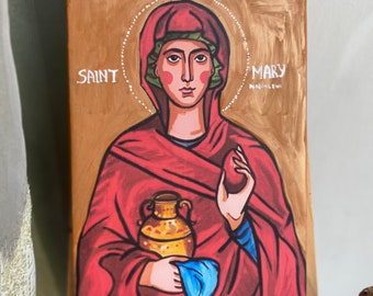 Saint Mary Magdalene Icon print on canvas , Handmade Christian Wall Art, Catholic Gift