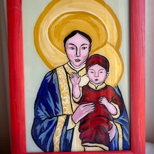 Our Lady of La Vang-pictogram, katholieke christenen handgeschilderd pictogram, Our Lady of La Vang-pictogram is prachtig religieus kunstwerk, volkskunst