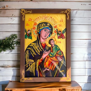 Virgin Mary, Religious Acrylic Painting, Orthodox Painting, Byzantine Icon Mother of God Religious Artwork, Coptic Orthodox Icon, Saint Mary