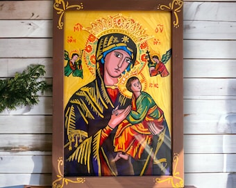 Virgin Mary, Religious Acrylic Painting, Orthodox Painting, Byzantine Icon Mother of God Religious Artwork, Coptic Orthodox Icon, Saint Mary