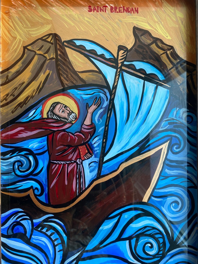 Saint Brendan Handpainted Icon Catholic Irish Saint Etsy