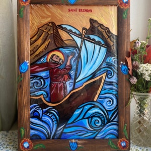 Saint Brendan, Handpainted Icon, Catholic Irish Saint, Byzantine Iconography, Religious Artwork, Religious Gift, Christmas Ornament