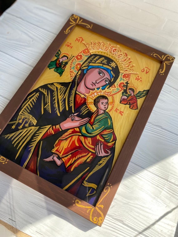 永遠の助けの聖母マリアのイコン – 手描きの聖母子像、正教会と