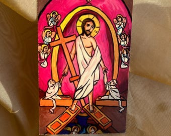 Resurrection of Jesus Christ, Favor bombonieri gift christening, Orthodox Baptism, Gift for Godson, icon for travel, icon for car, Coptic