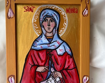 Saint Monica Hand Painted Icon on Glass - Mothers Day Patron of Mothers Gift