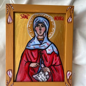 Saint Monica Icon, Religious Catholic icons, Handmade Greek Orthodox Icon of Saint Monica, Hand Painted Icon on Glass, Christian Gift Icon