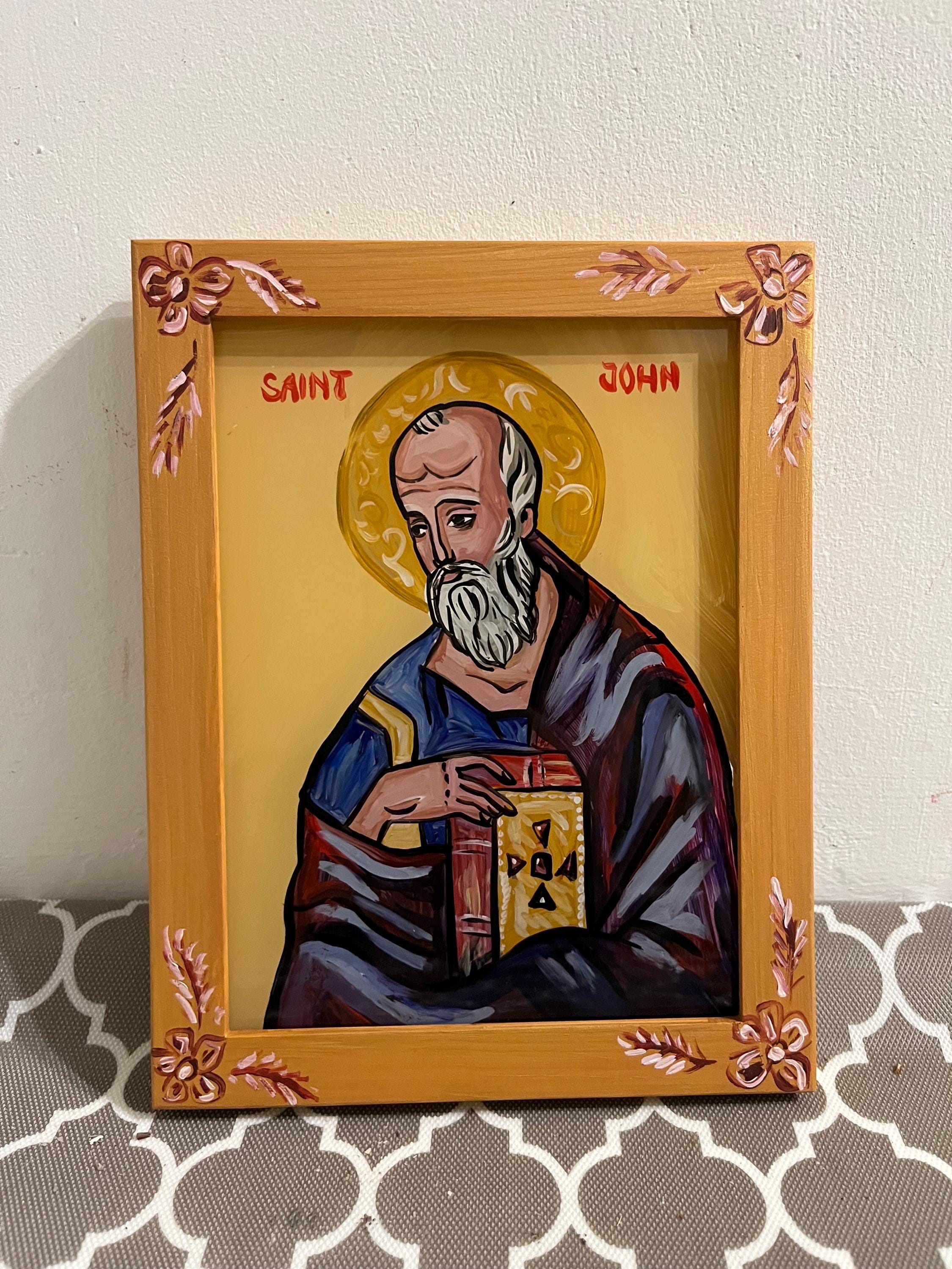 Hand-painted Saint John the Theologian Icon on Glass | Orthodox ...