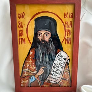 Saint Seraphim Rose of Platina, Christian Wall Hanging Icon, Christian Art, Orthodox Icon of St Seraphim of Platina, Reverse Glass Painting