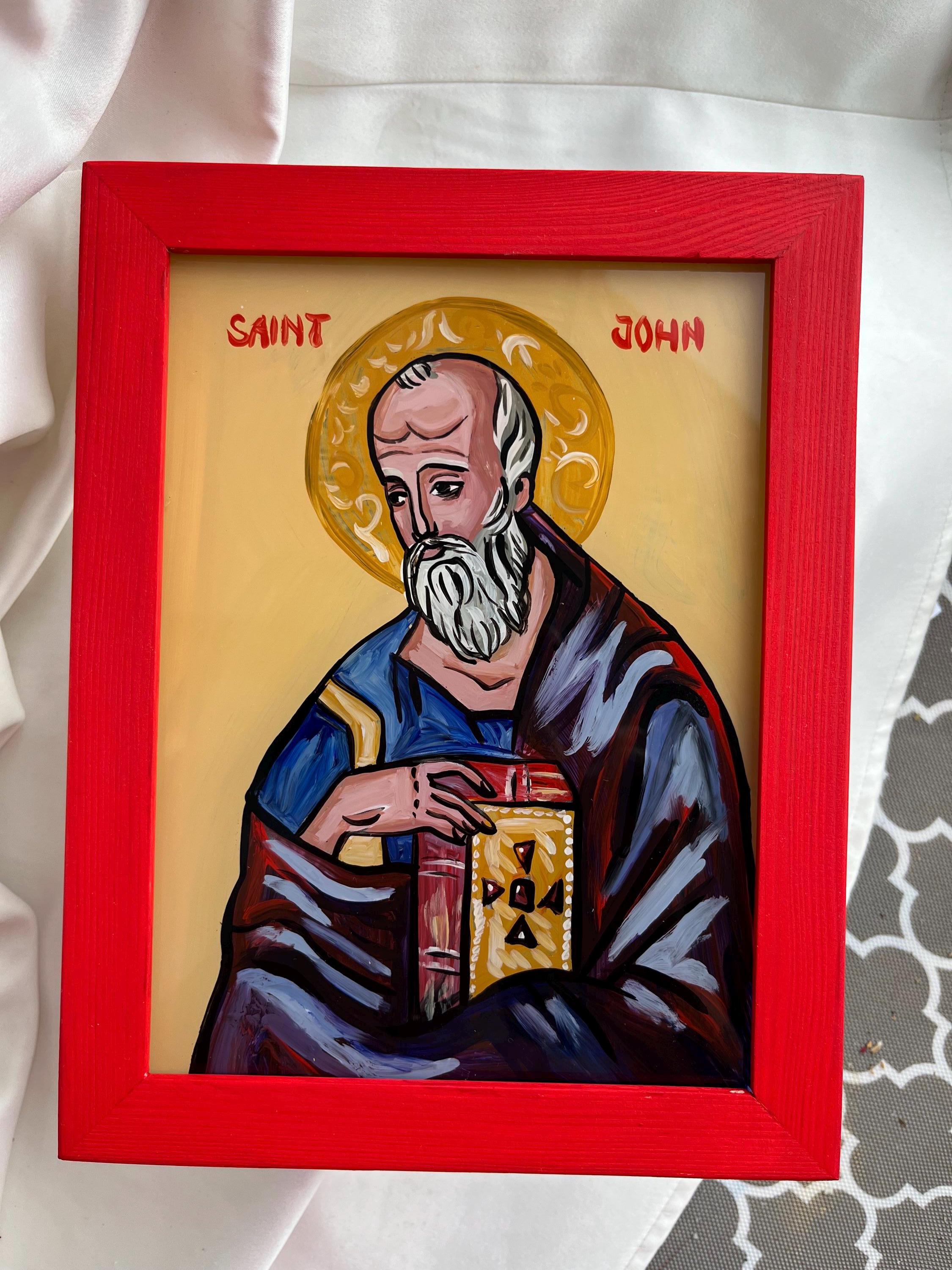 Hand-painted Saint John the Theologian Icon on Glass | Orthodox ...