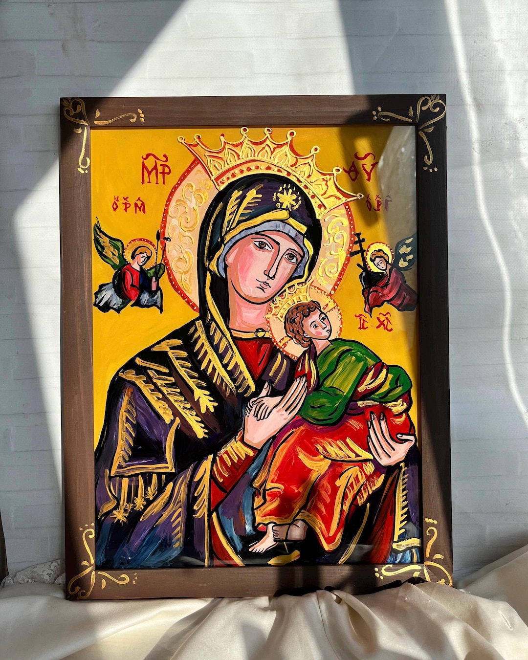 Hand-painted Our Lady of Perpetual Help Icon on Glass – Virgin Mary ...