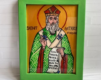 Saint Patrick Icon Catholic, Saint Patrick of Ireland Icon, Handpainted Catholic Icon, Icon to Order, Christian Hand Painted Icon for Home