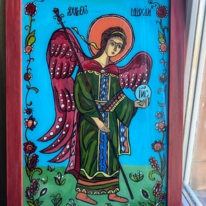Archangel Michael Orthodox icons - Hand-Painted Christian icon, Byzantine Religious folk glass Icon