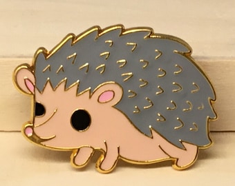 Cute Gray Hedgehog with Pink Ears and a Pink Nose Pin - Enamel