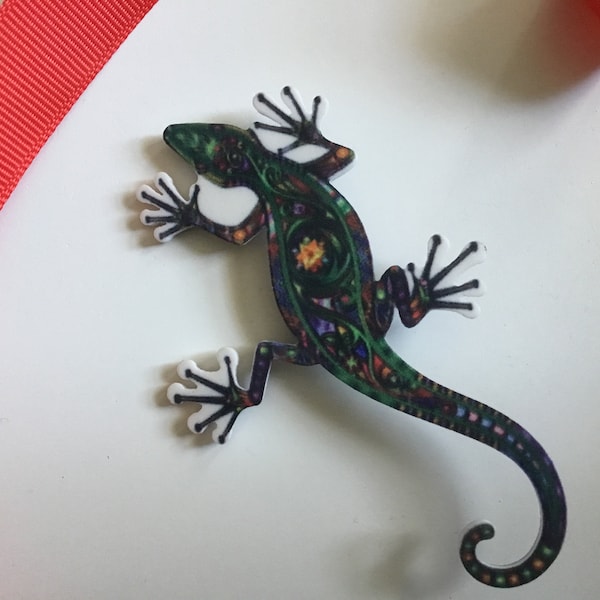 Gecko Acrylic Brooch