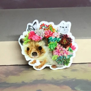 Floral Hedgehog with Butterflies Pin- Acrylic