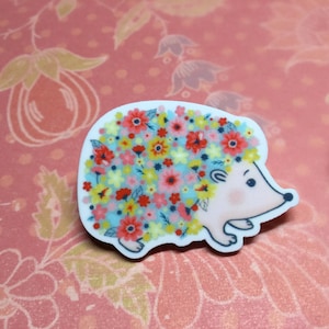 Flowery Pink Hedgehog Pin- Acrylic