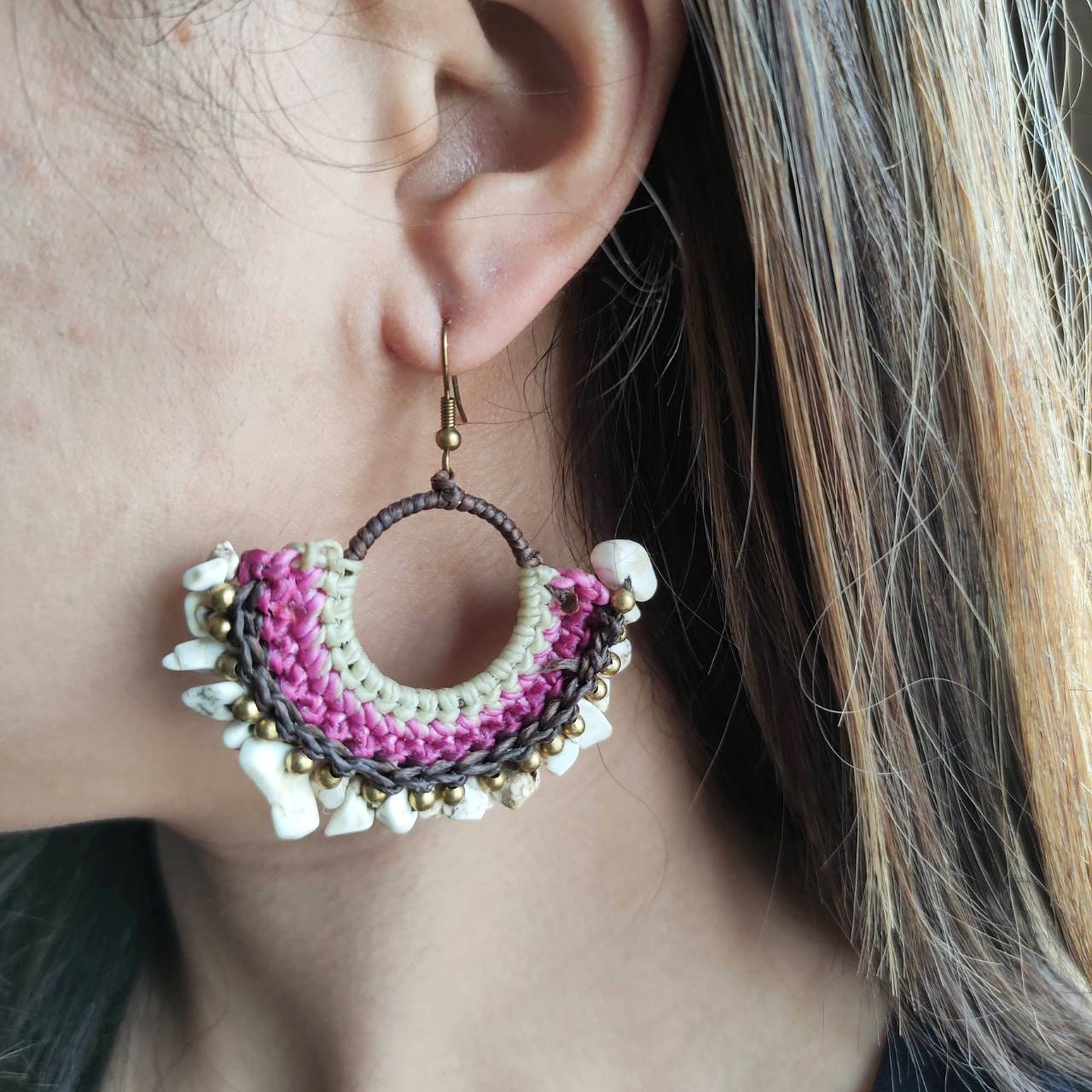 Brass Wire Woven Waxed Cord Earrings Brass Earring Handmade Etsy UK