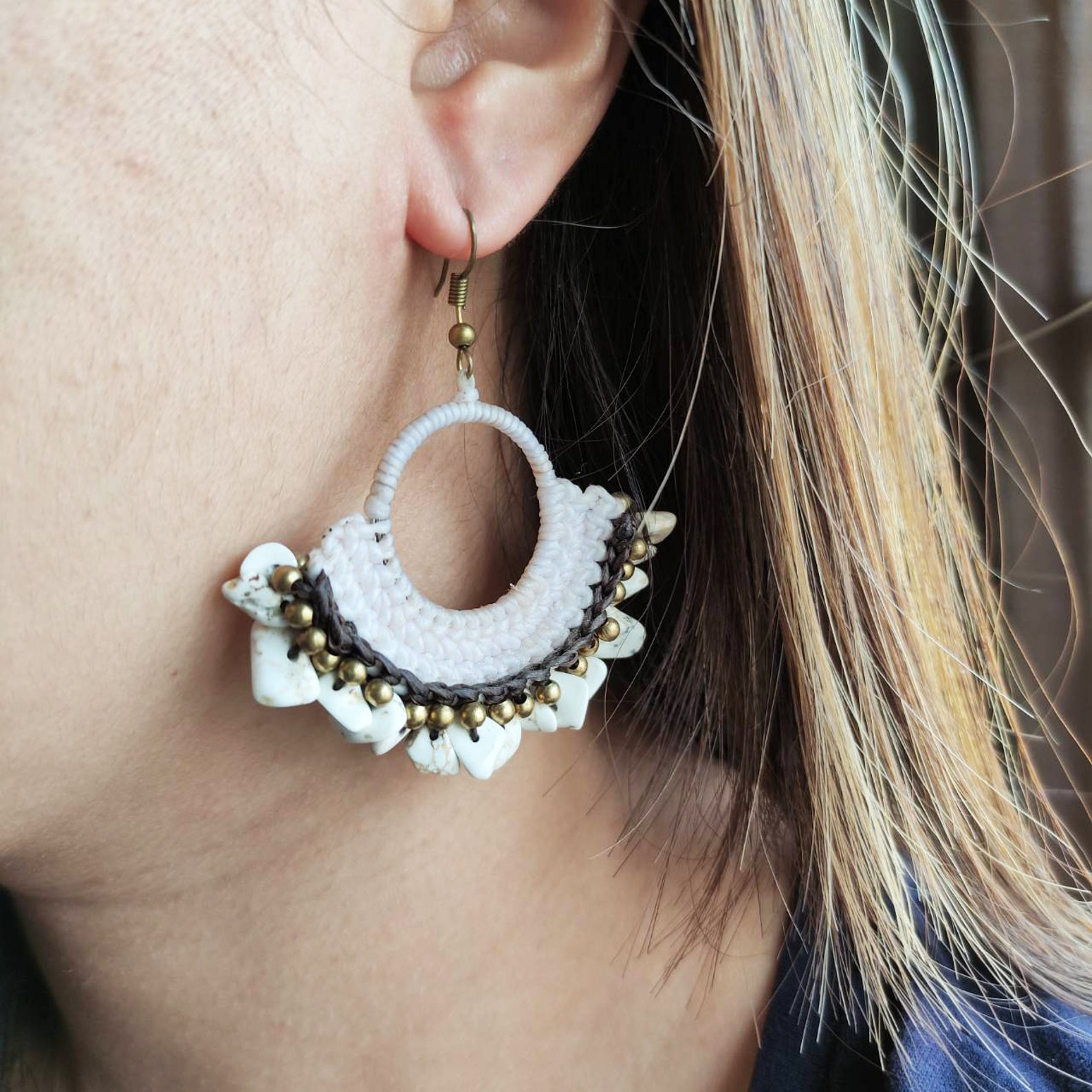 Brass Wire Woven Waxed Cord Earrings Brass Earring Handmade Etsy UK