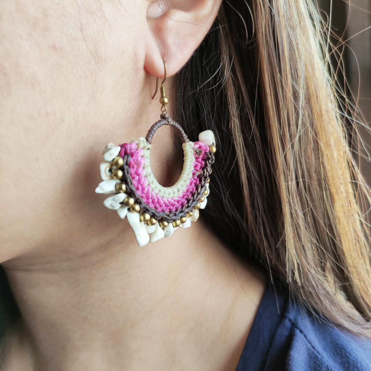 Brass Wire Woven Waxed Cord Earrings Brass Earring Handmade Etsy UK