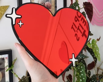 Handmade Pop Art Red Heart Mirror: Eclectic Dopamine Decor