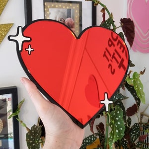 Espelho de coração em estilo pop art feito à mão | Cor personalizável | Decoração de parede | Arte de parede | Decoração com dopamina