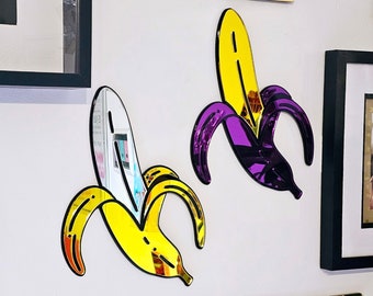 Handgemachter Bananenspiegel | Wandkunst | Obst Dekor | Dopamin Dekor | Pop-Art