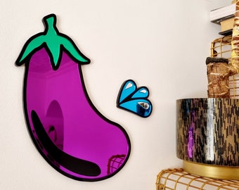 Eggplant | Aubergine Emoji Mirror | Handmade Acrylic Wall Decor