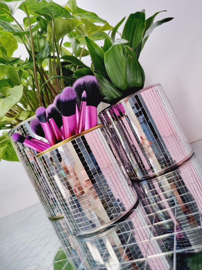 Handmade Disco Mirror Ball Planter Make up Brush Pot Plant Etsy