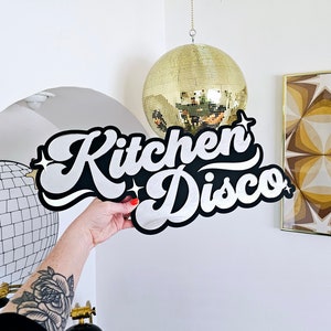 Kitchen Disco Sign | Mirror Wall Art | Retro | Groovy | Vintage Style | Dopamine Decor