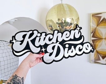 Kitchen Disco Sign | Mirror Wall Art | Retro | Groovy | Vintage Style | Dopamine Decor