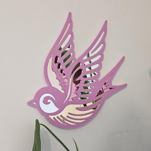 Tattoo Swallow Mirror Wall Art (Pink) | Old School Flash | Tattoo Shop | Dopamine Decor