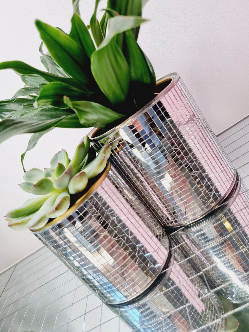 Handmade Disco Mirror Ball Planter Make up Brush Pot Plant Etsy