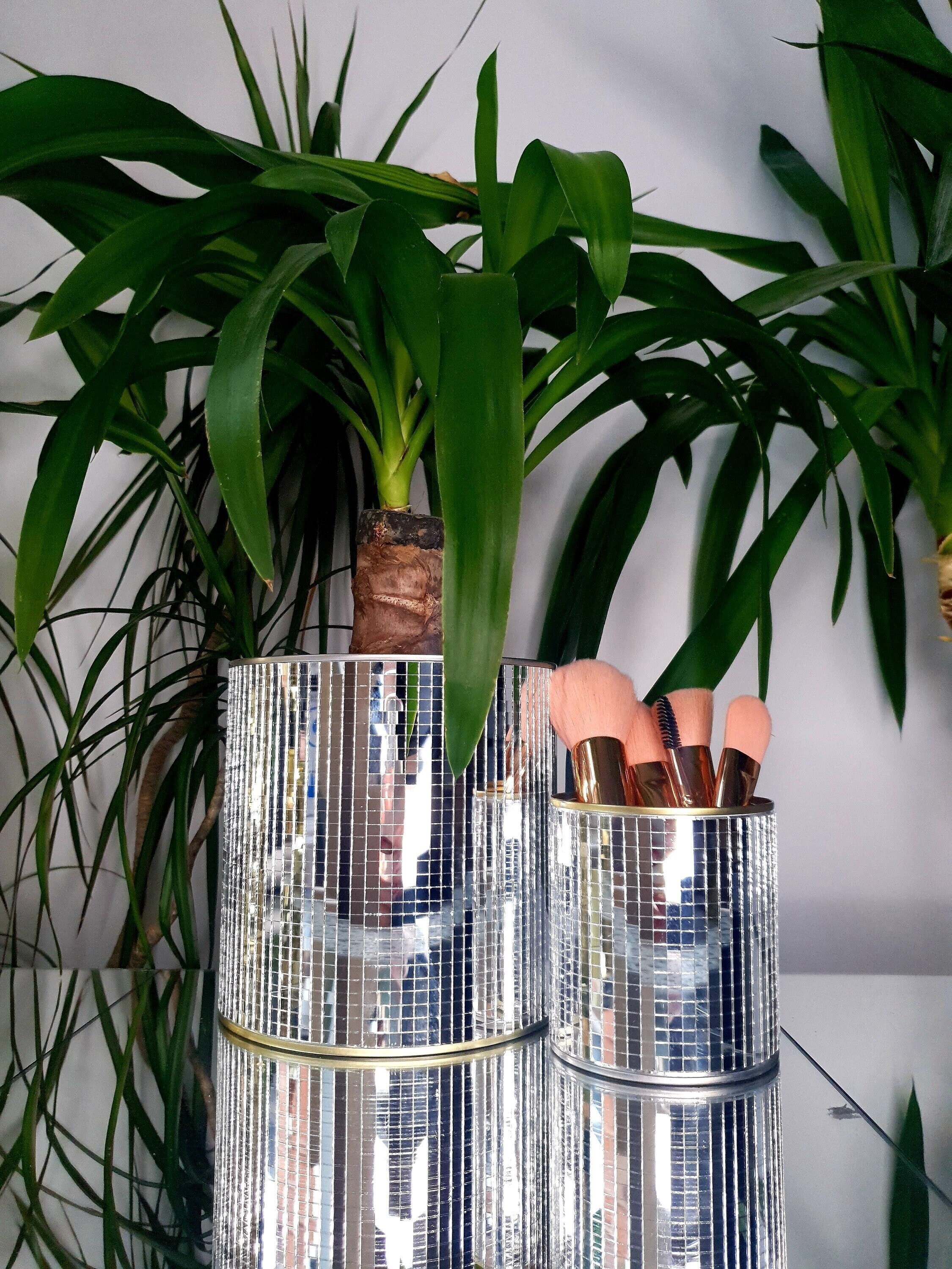 Handmade Disco Mirror Ball Planter Make up Brush Pot Plant Etsy