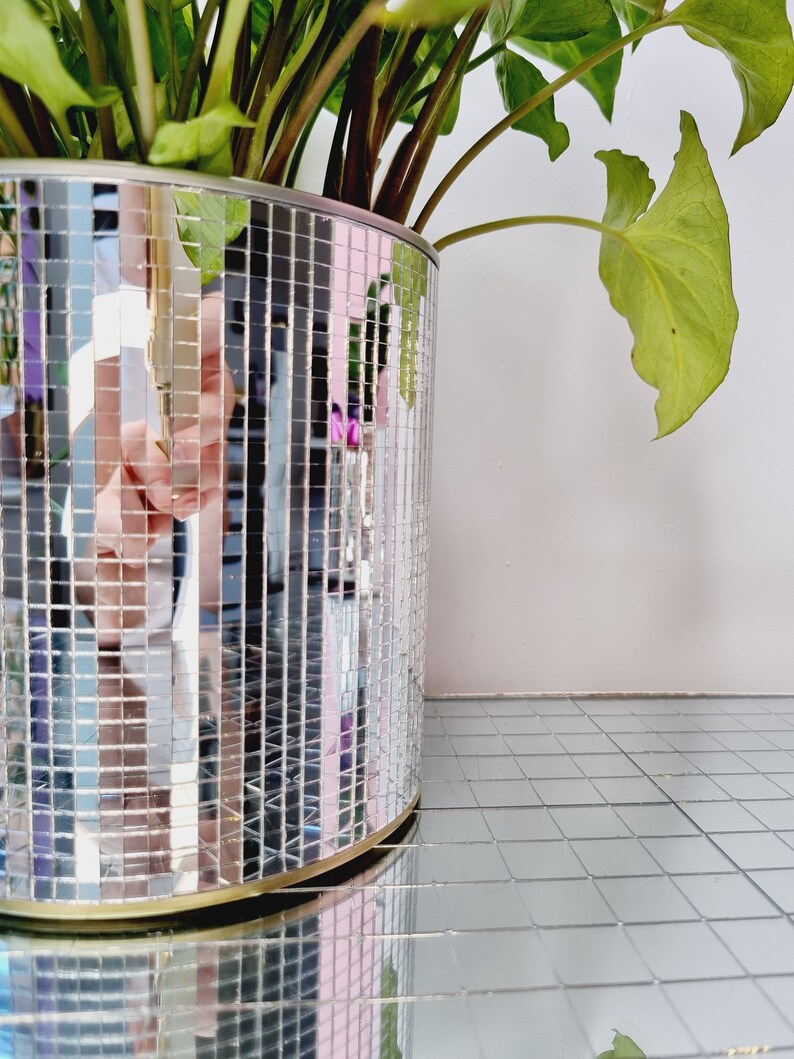 Handmade Disco Mirror Ball Planter Make up Brush Pot Plant Etsy