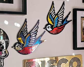 Tattoo Swallow Mirror Wall Art | Old School | Tattoo Shop | Dopamine Decor