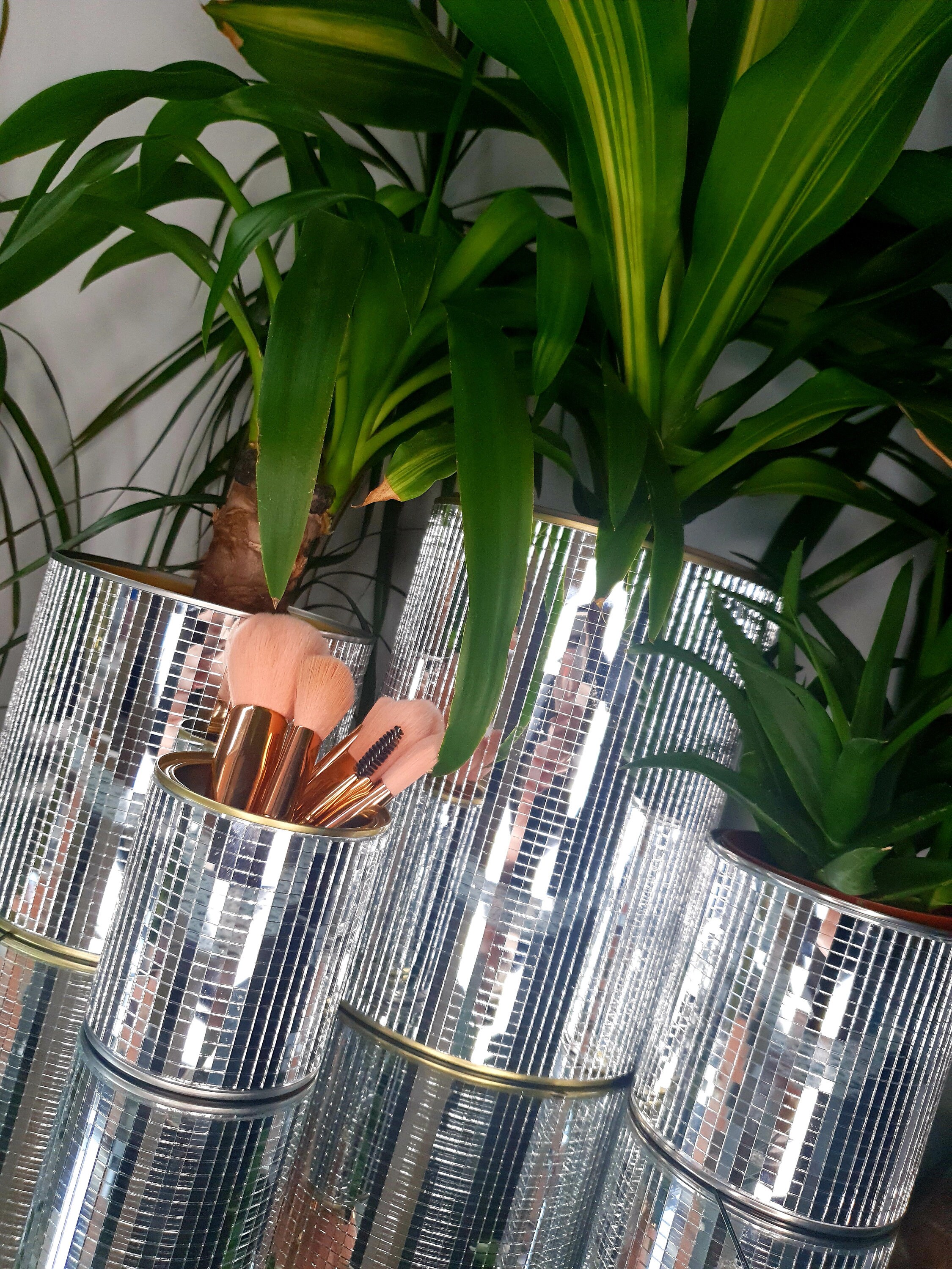 Handmade Disco Mirror Ball Planter Make up Brush Pot Plant Etsy