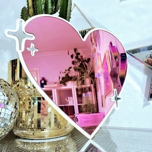 Espelho de coração rosa feito à mão | Cor personalizável | Arte de parede | Decoração de parede | Pop Art | Decoração de dopamina