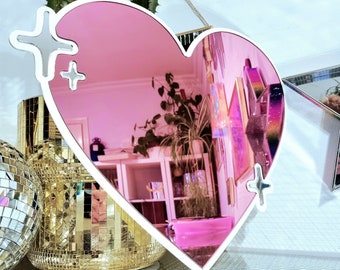 Handmade Pink Heart Wall Mirror: Pop Art Dopamine Decor