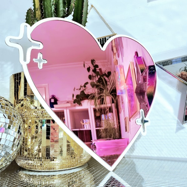 Handmade Pink Heart Mirror | Customisable Colour | Wall Art | Wall Decor | Pop Art